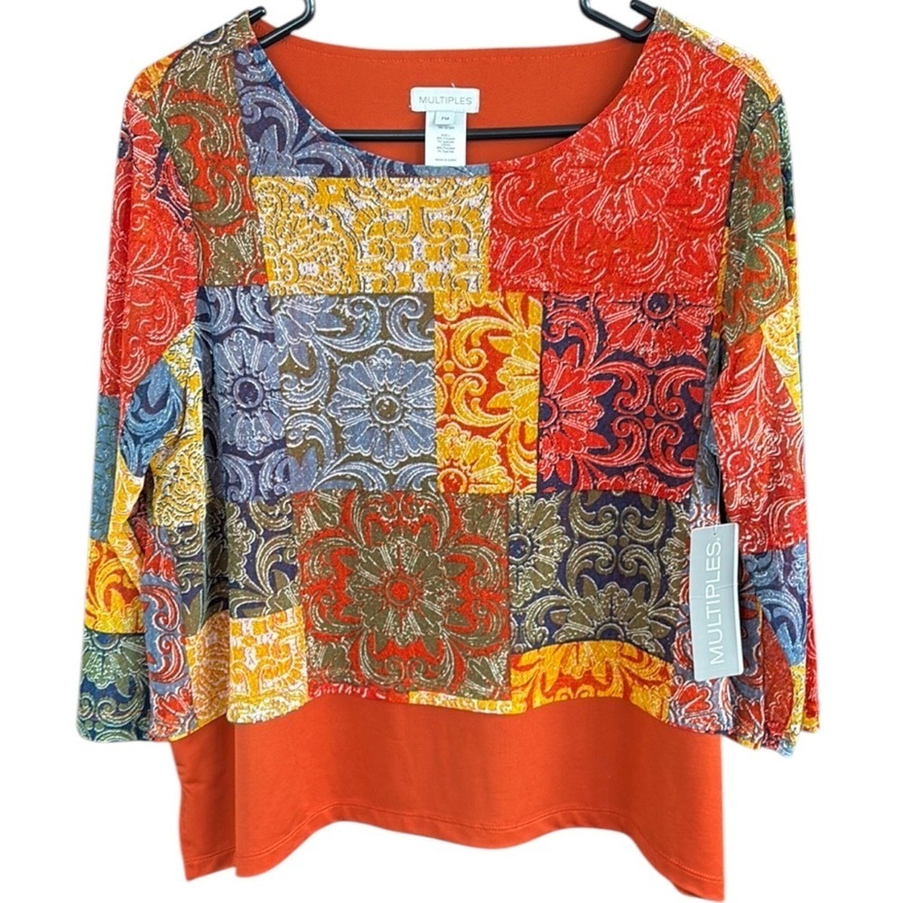 NWT Multiples Spice Girl Patchwork Top Petite Med… - image 1